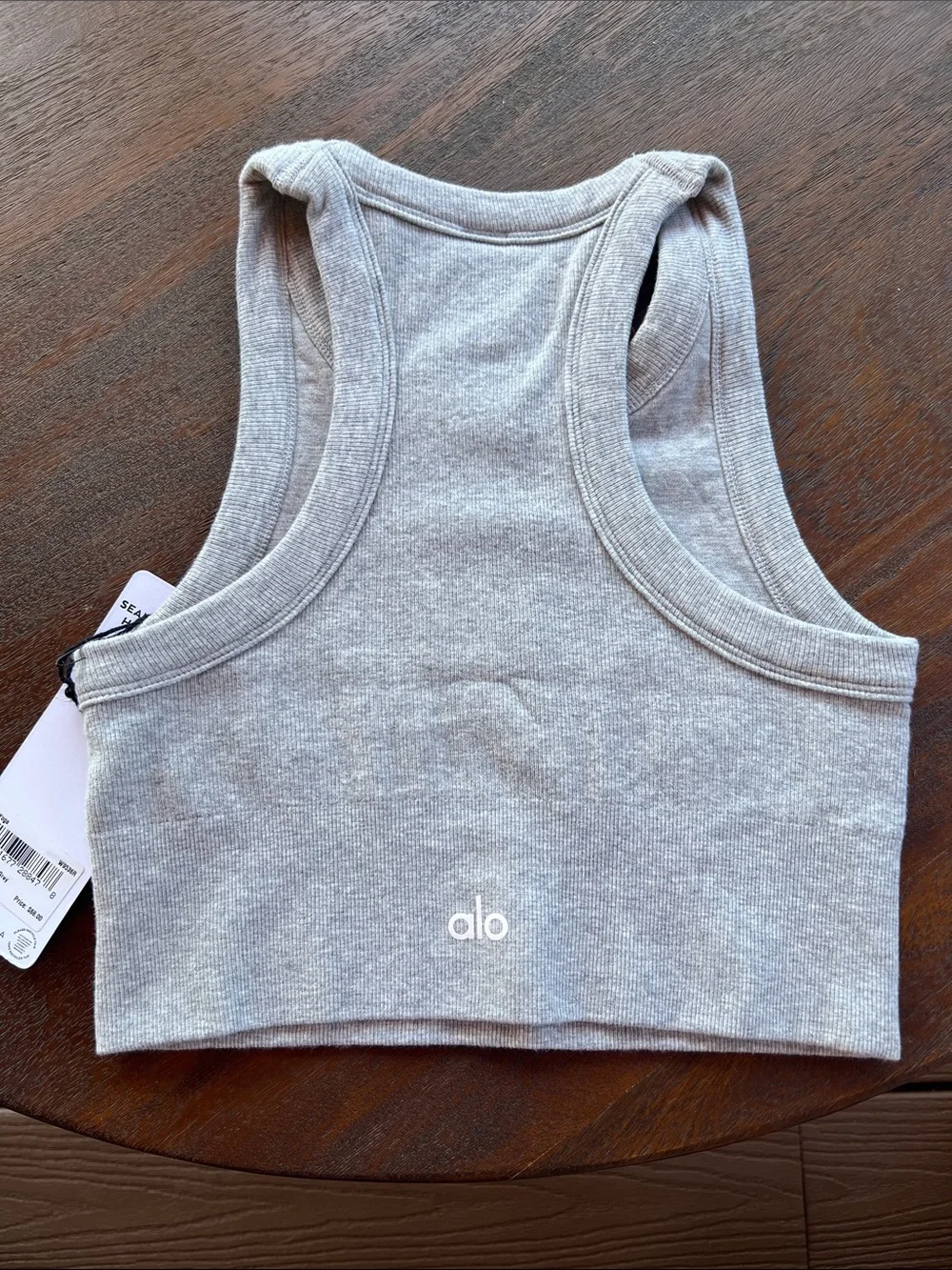 ALO Yoga Grey Ribbed High-Neck Crop Sports Bra